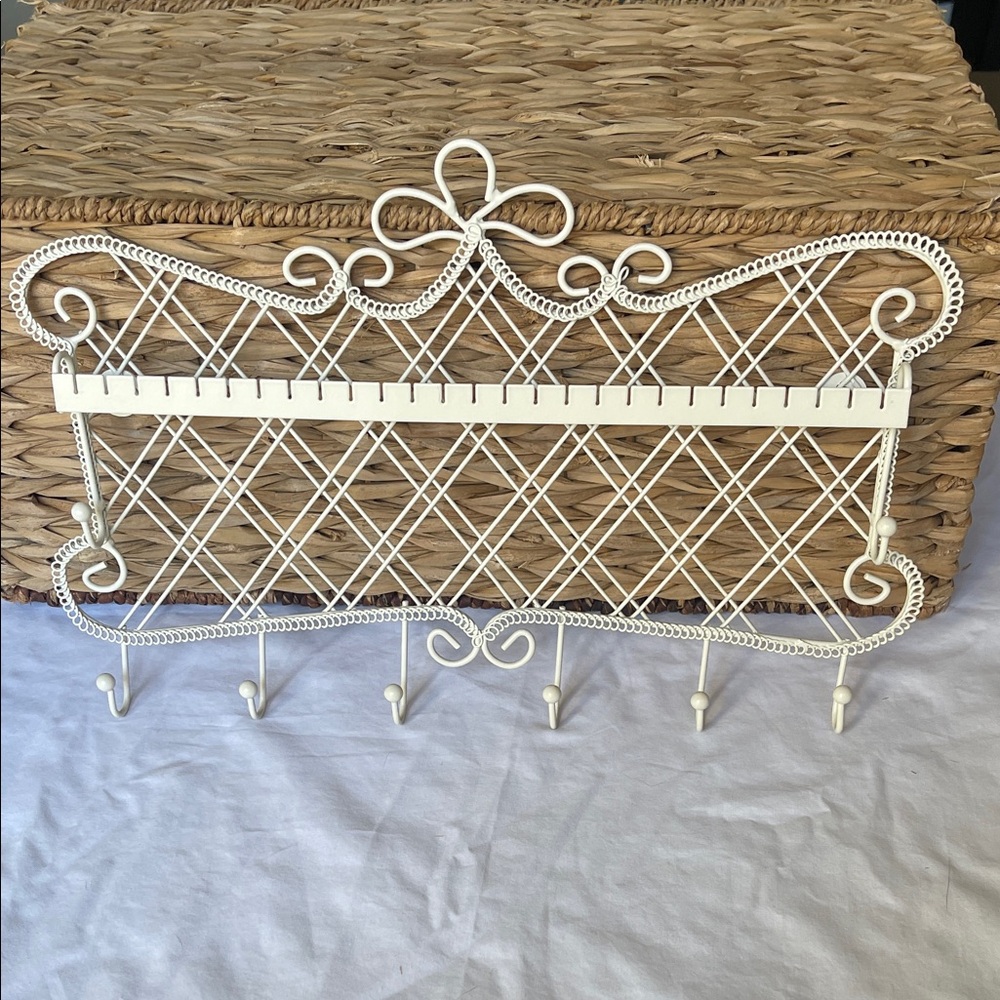 Wire Metal Cream Off White 14” Jewelry Headbands Keys Wall Hanging Organizer